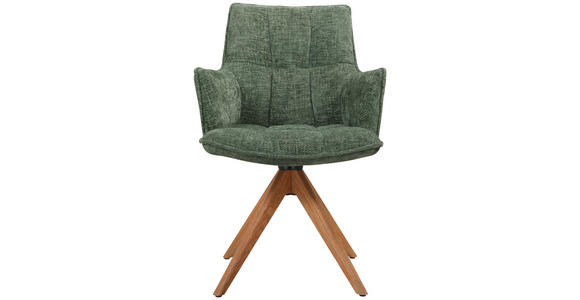 ARMLEHNSTUHL  Stoffauswahl, Sitzfläche 360° drehbar, automatische Rückholfunktion Chenille  - Eichefarben/Grün, Design, Holz/Textil (59,5/88,5/63cm) - Novel
