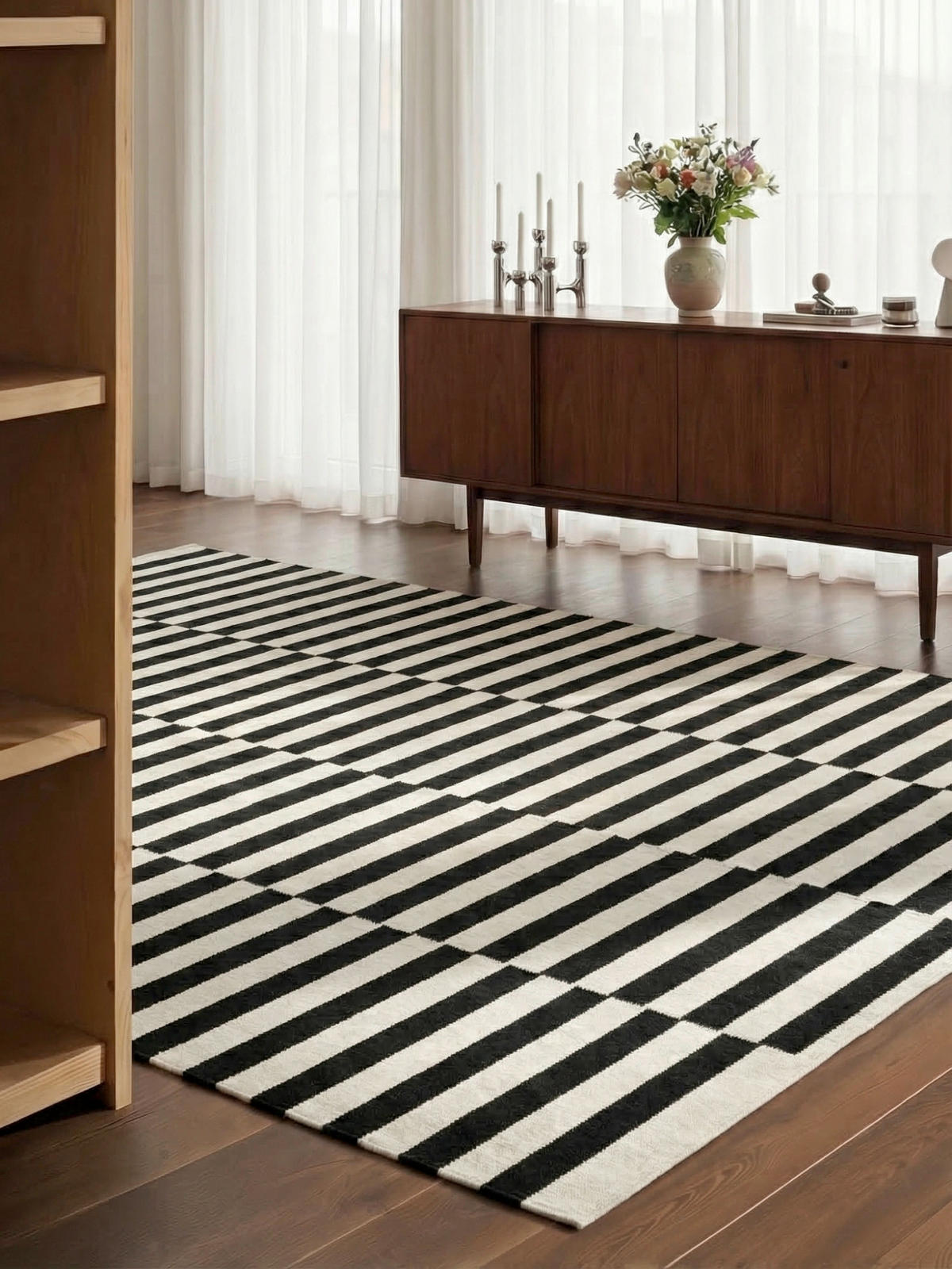 HANDWEBTEPPICH 200/300 cm Vika Schwarz, Weiß rechteckig  - Schwarz/Weiß, Basics, Textil (200/300cm) - Hanse Home