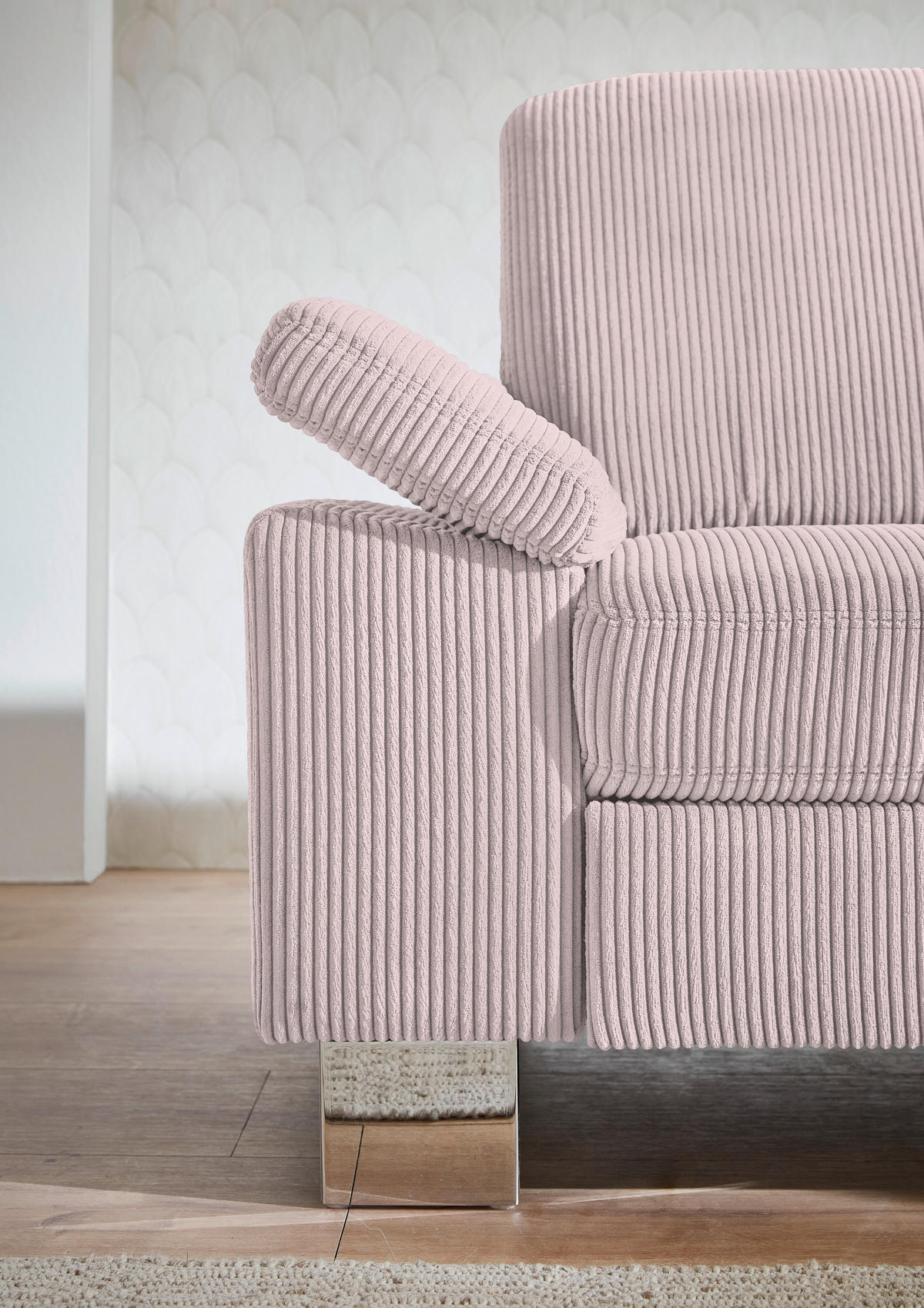 ECKSOFA in Cord Altrosa  - Edelstahlfarben/Altrosa, Konventionell, Textil/Metall (248/200cm) - Beldomo System