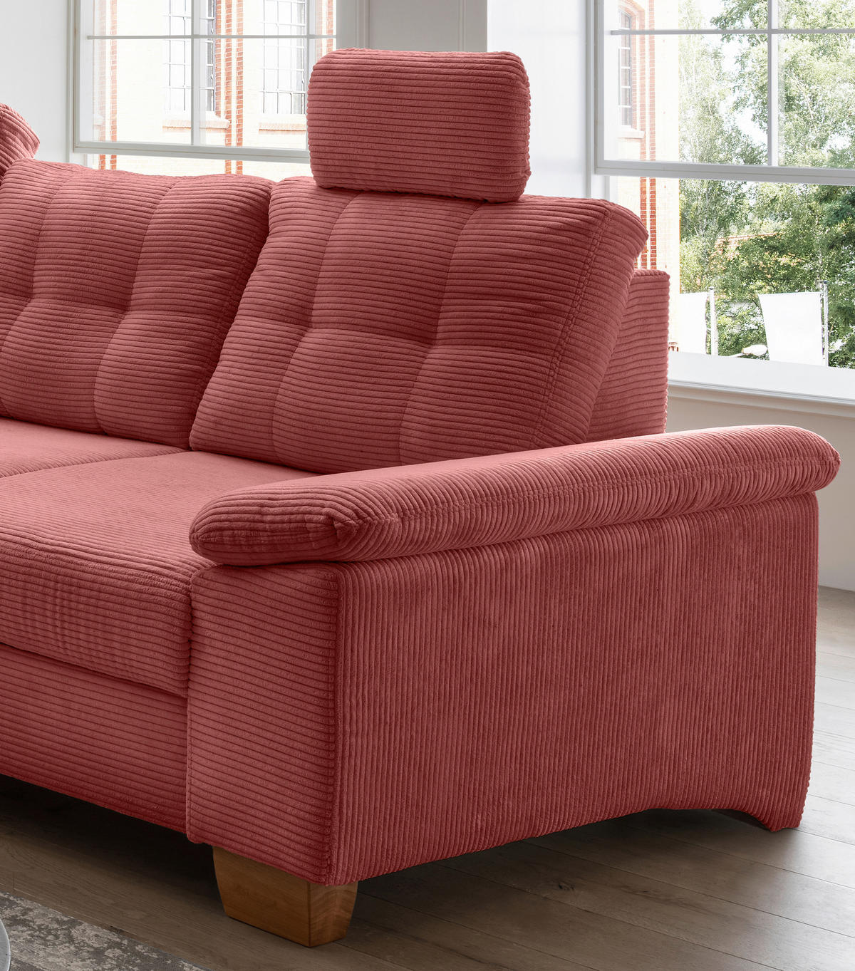 ECKSOFA in Cord Koralle  - Koralle/Naturfarben, Modern, Holz/Textil (176/270cm) - Livetastic