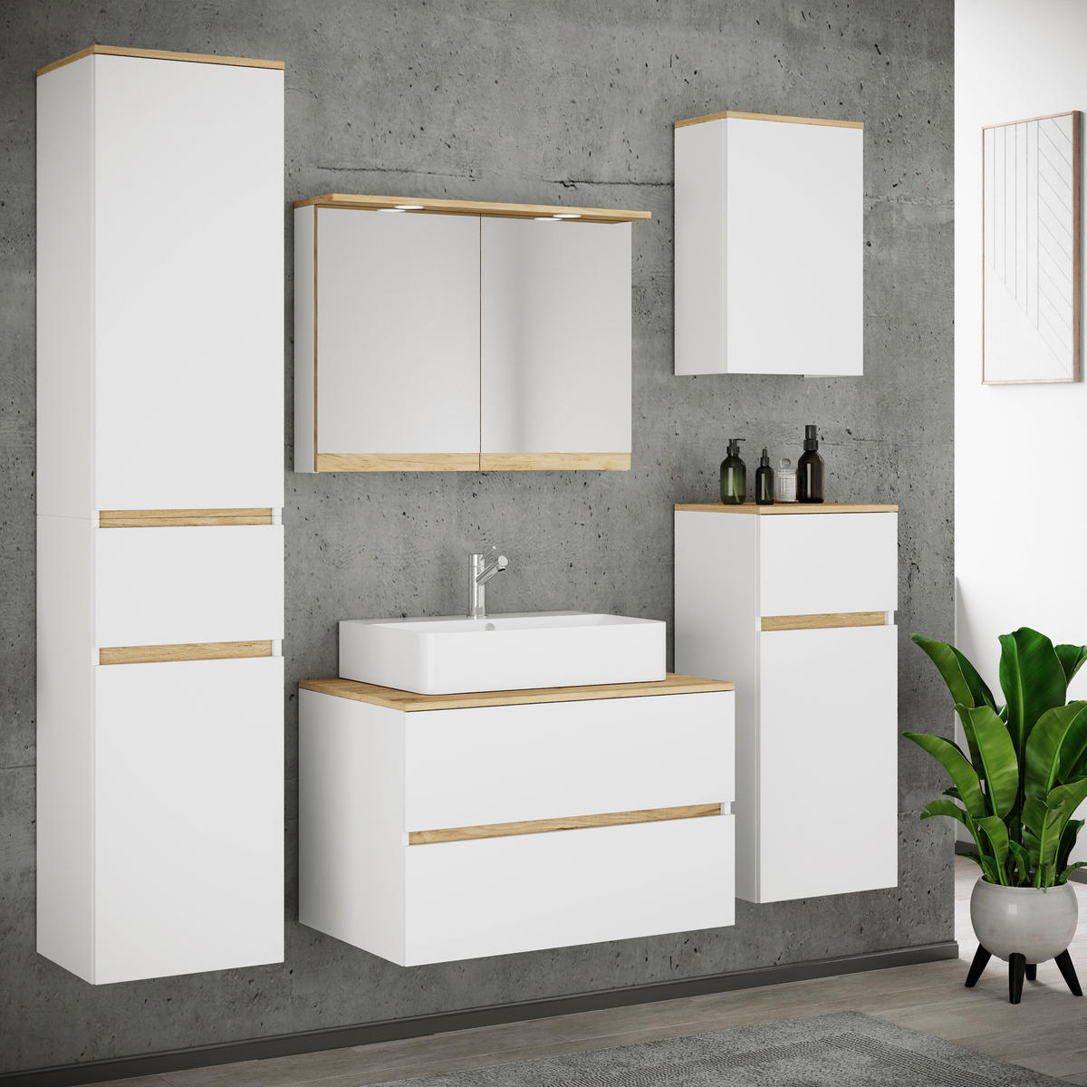 BADEZIMMER 6-teilig  in 160 cm  - Honigeiche/Weiß, Trend, Keramik/Holzwerkstoff (160cm) - MID.YOU