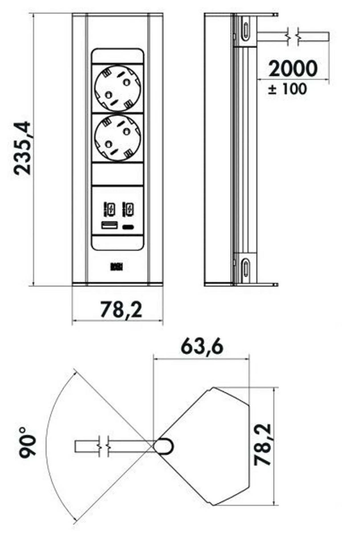 STECKDOSENELEMENT - Schwarz, Basics, Kunststoff (23,5/7,8/7,8cm) - HKT