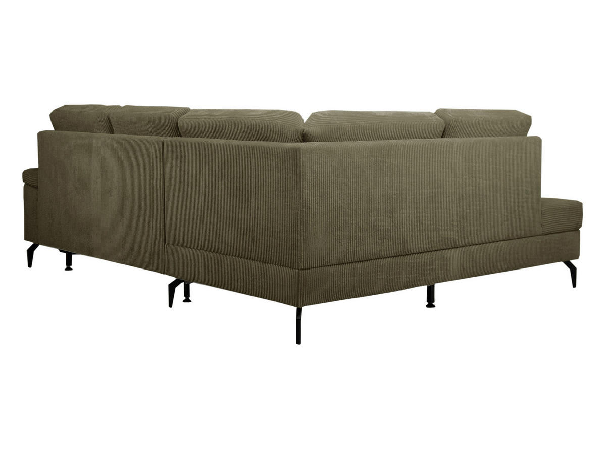 ECKSOFA Olivgrün Velours Bettkasten, Sitzvorzug  - Schwarz/Olivgrün, KONVENTIONELL, Textil/Metall (206/253cm) - Venda