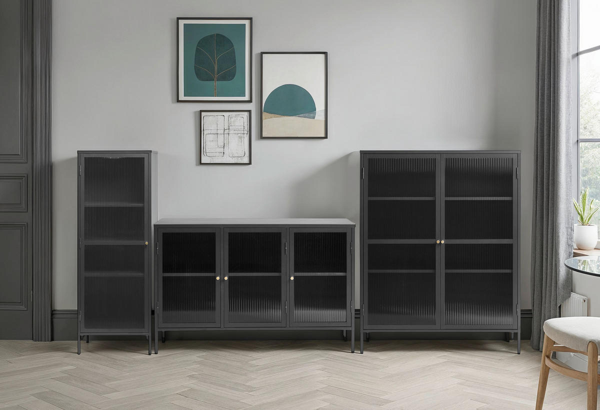 SIDEBOARD Schwarz, Goldfarben  132/85/40 cm  - Goldfarben/Schwarz, MODERN, Glas/Metall (132/85/40cm) - Lomoco