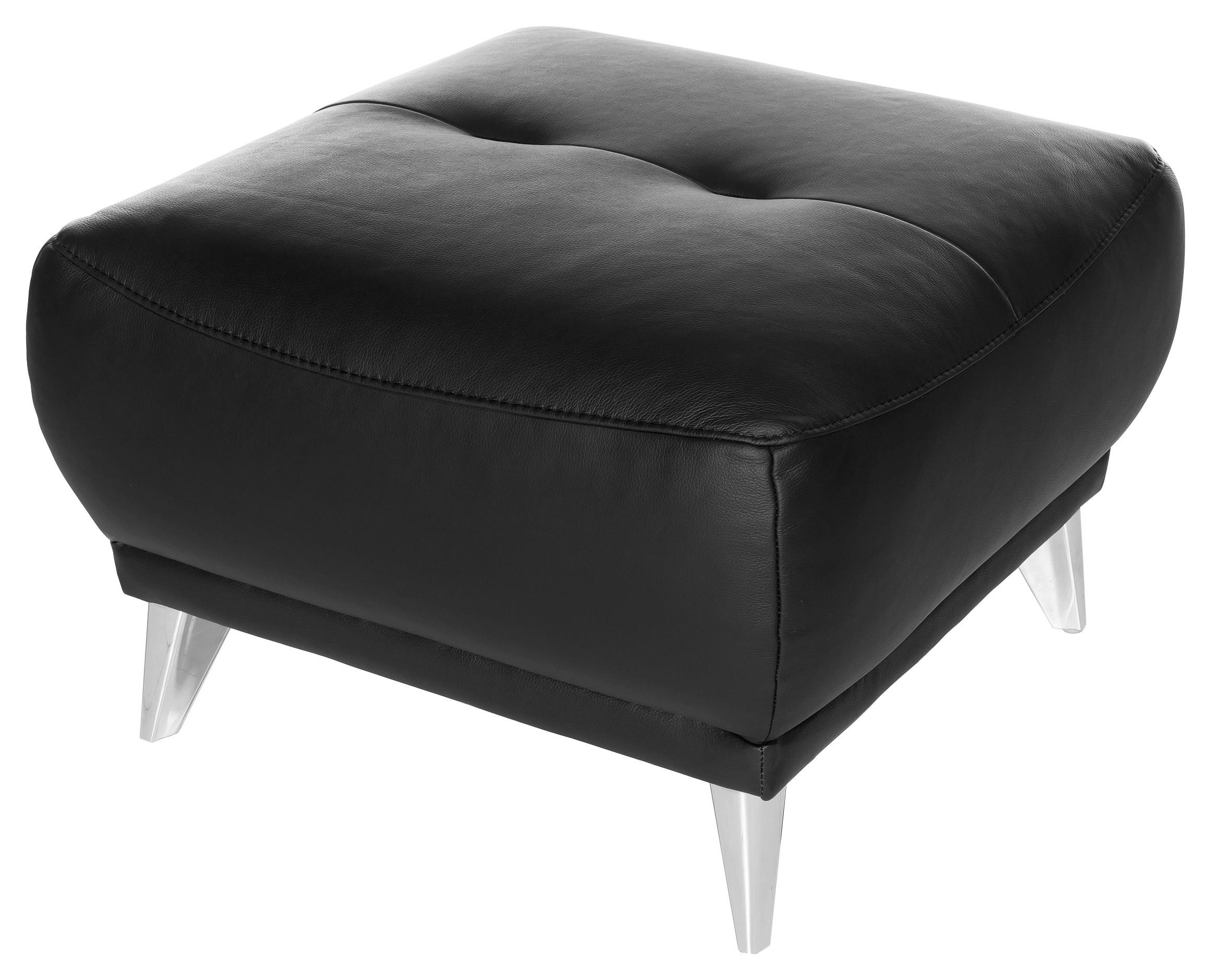HOCKER Lederlook Schwarz  - Chromfarben/Schwarz, MODERN, Textil/Metall (65/46/65cm) - MID.YOU