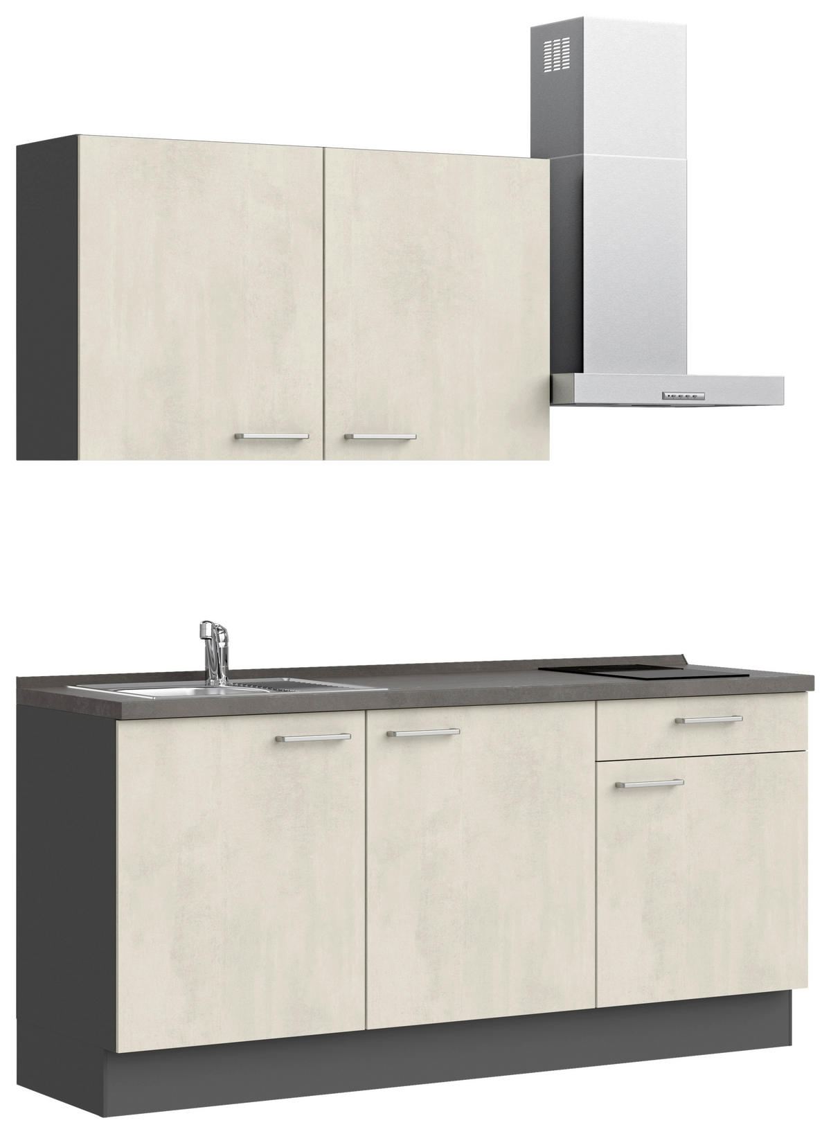 KÜCHENBLOCK Riva 180 cm  in Weiß, Schieferfarben  - Schieferfarben/Edelstahlfarben, MODERN, Holzwerkstoff/Metall (180cm) - Nobilia
