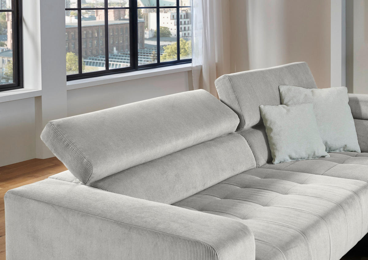 ECKSOFA Hellgrau Cord  - Hellgrau/Schwarz, Design, Textil/Metall (261/214cm) - Beldomo Style