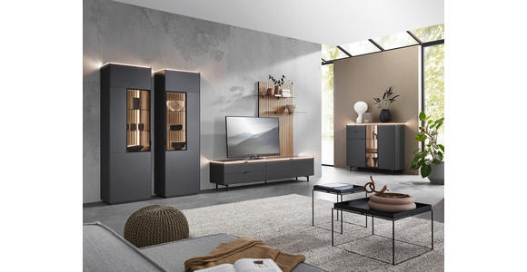 ANBAUWAND  in Anthrazit, Naturfarben, Eichefarben  216/198,3/46 cm  - Eichefarben/Anthrazit, Design, Glas/Holz (216/198,3/46cm) - Dieter Knoll