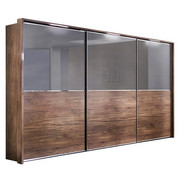 SCHWEBETÜRENSCHRANK in Graphitfarben, Nussbaumfarben - Chromfarben/Nussbaumfarben, Design, Glas/Holzwerkstoff (300/223/69cm) - Visionight