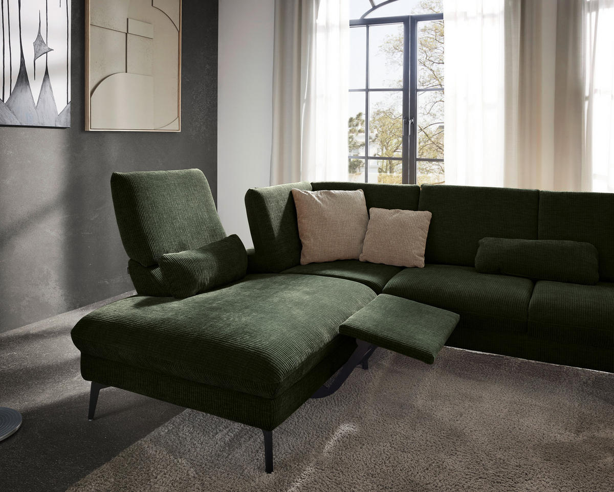 WOHNLANDSCHAFT in Webstoff Olivgrün  - Schwarz/Olivgrün, Design, Textil/Metall (208/354/157cm) - Dieter Knoll