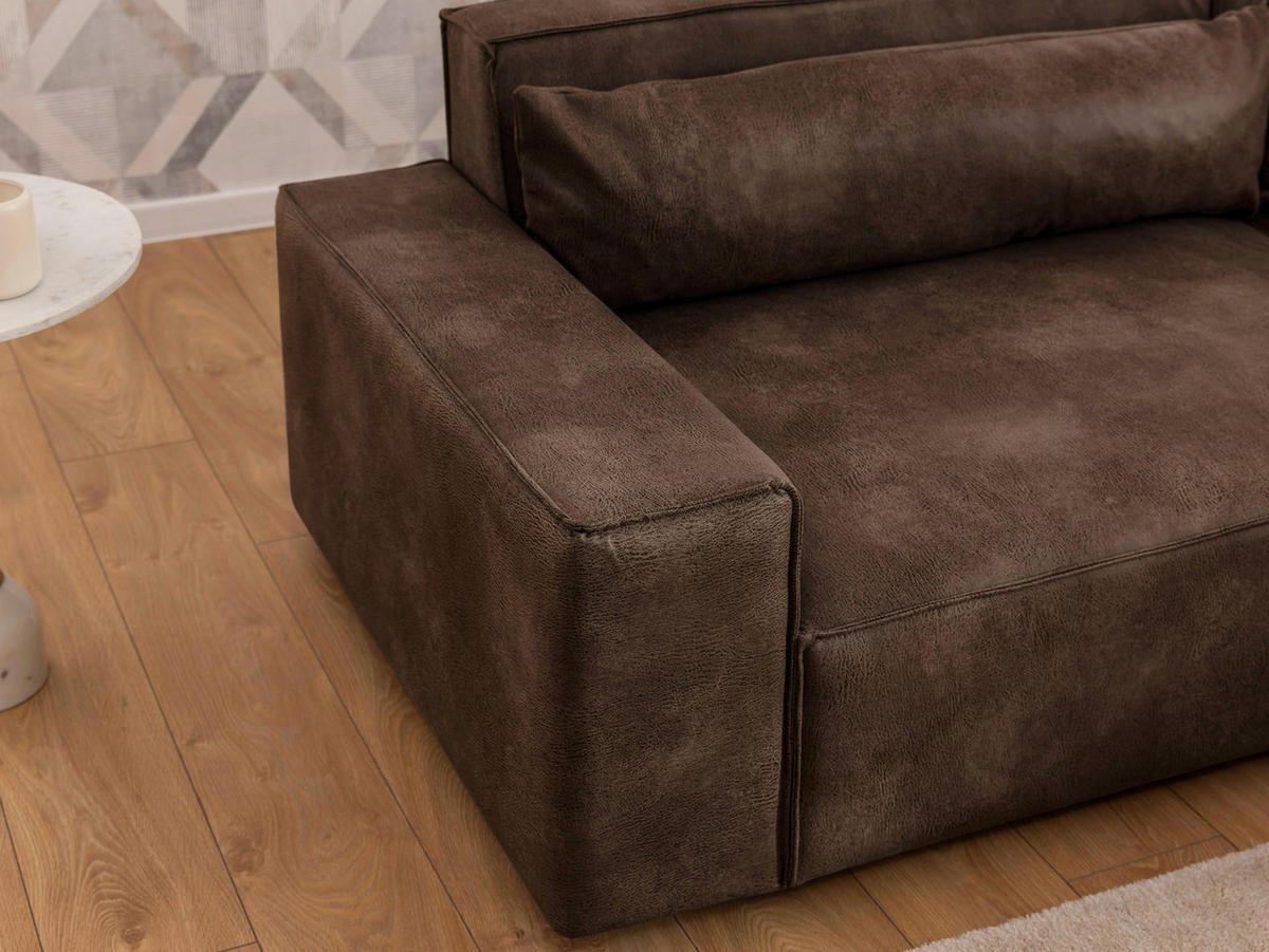ECKSOFA Curduroy in Lederlook Braun Rückenkissen  251/142 cm  - Schwarz/Braun, Design, Kunststoff/Textil (251/142cm) - P & B