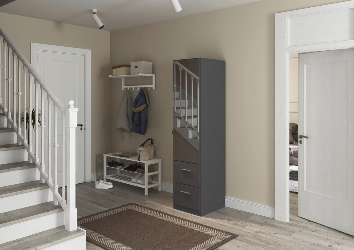 DREHTÜRENSCHRANK 47/197/54 cm,  in Grau, 1-türig  - Alufarben/Grau, KONVENTIONELL, Glas/Holzwerkstoff (47/197/54cm) - home24