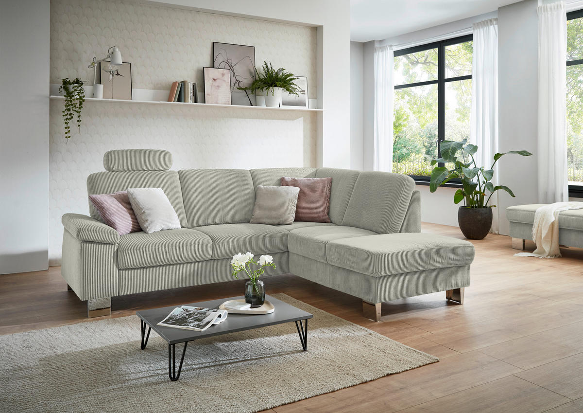 ECKSOFA in Cord Greige  - Edelstahlfarben/Greige, Konventionell, Textil/Metall (248/200cm) - Beldomo System