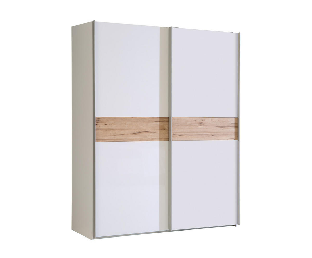 OMARA Z DRSNIMI VRATI, bela, barve hrasta  - barve hrasta/bela, Konvencionalno, kovina/leseni material (170,3/210,5/61,2cm) - Xora