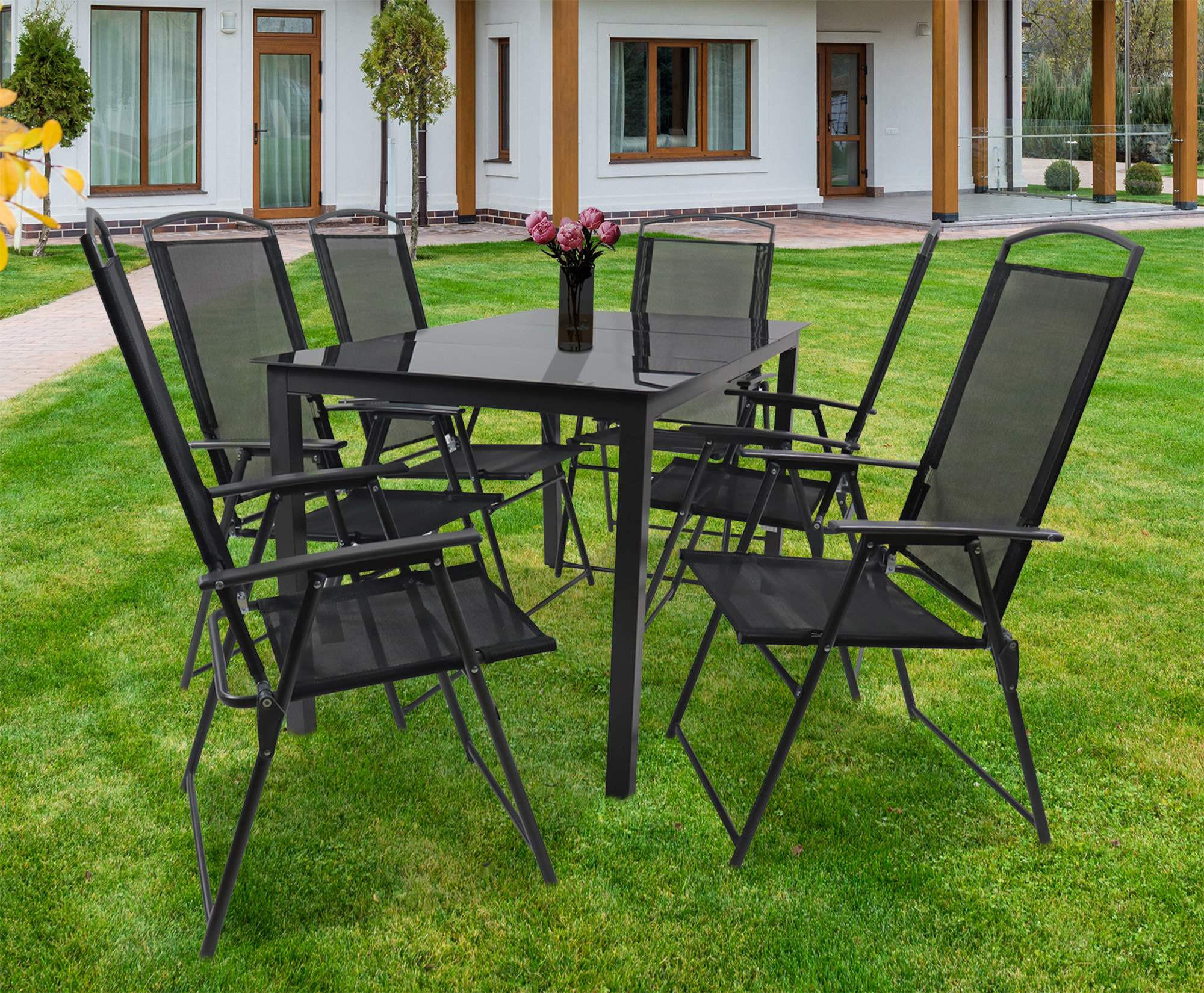 GARTENTISCHGRUPPE  - Anthrazit/Schwarz, Basics, Glas/Textil - Gardenson