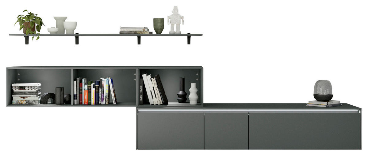 WOHNWAND  in Grau, Grün  322,3/115/48,5 cm  - Grau/Grün, Design, Holzwerkstoff (322,3/115/48,5cm) - Celina Home