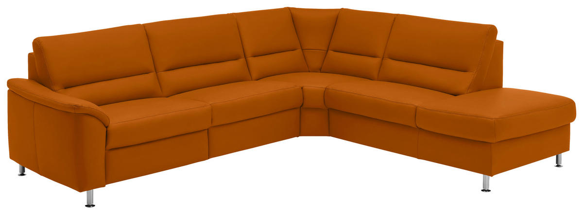 ECKSOFA in Echtleder Orange  - Alufarben/Orange, Konventionell, Leder/Metall (290/249cm) - Beldomo Premium