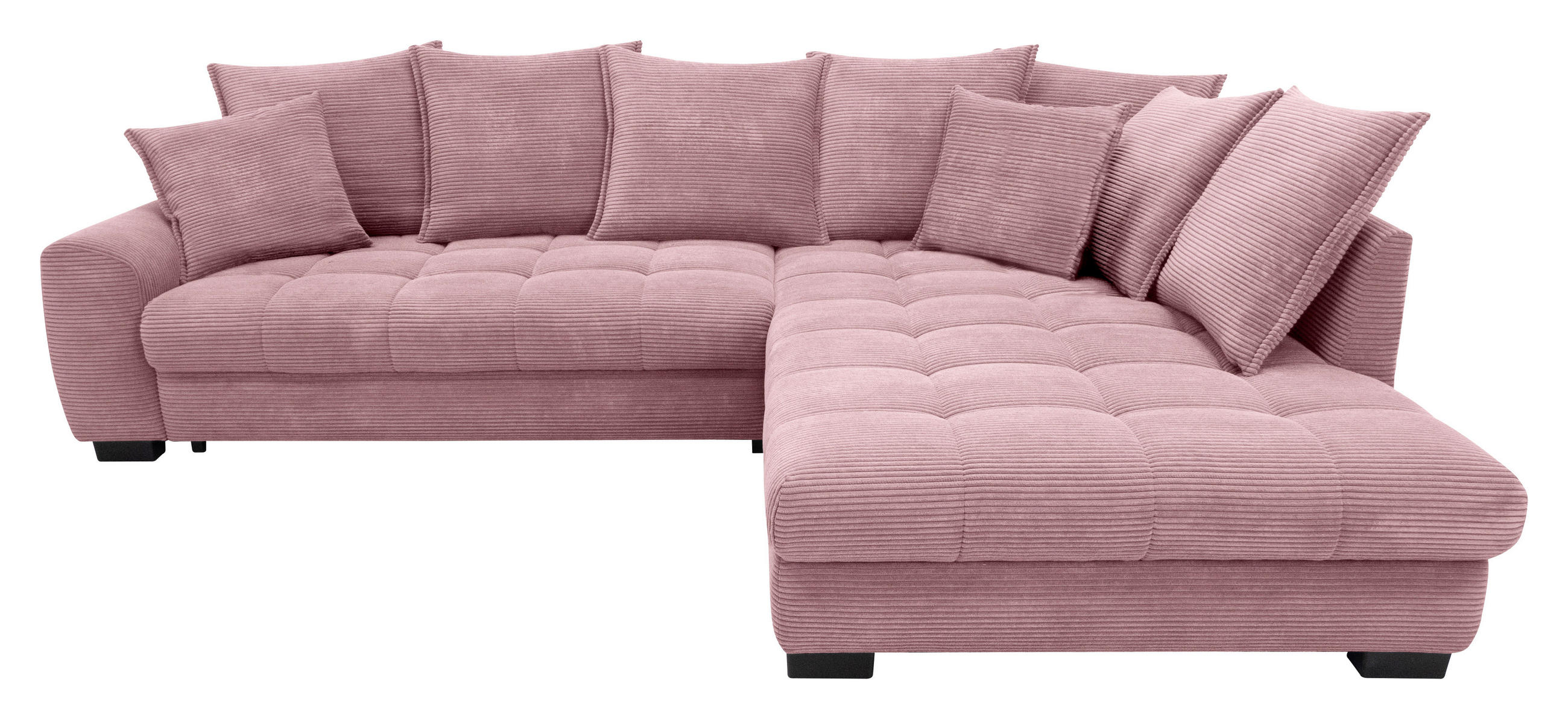 ECKSOFA Rosa Cord Rückenkissen, Armlehnenkissen, Bettkasten, Schlaffunktion, Rücken echt, Liegefläche im Originalstoff  - Schwarz/Rosa, KONVENTIONELL, Kunststoff/Textil (304/212cm) - Carryhome