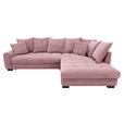 ECKSOFA Rosa Cord Rückenkissen, Armlehnenkissen, Bettkasten, Schlaffunktion, Rücken echt, Liegefläche im Originalstoff  - Schwarz/Rosa, KONVENTIONELL, Kunststoff/Textil (304/212cm) - Carryhome