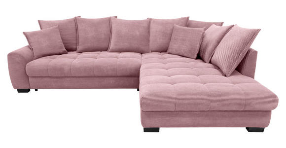 ECKSOFA Rosa Cord Rückenkissen, Armlehnenkissen, Bettkasten, Schlaffunktion, Rücken echt, Liegefläche im Originalstoff  - Schwarz/Rosa, KONVENTIONELL, Kunststoff/Textil (304/212cm) - Carryhome