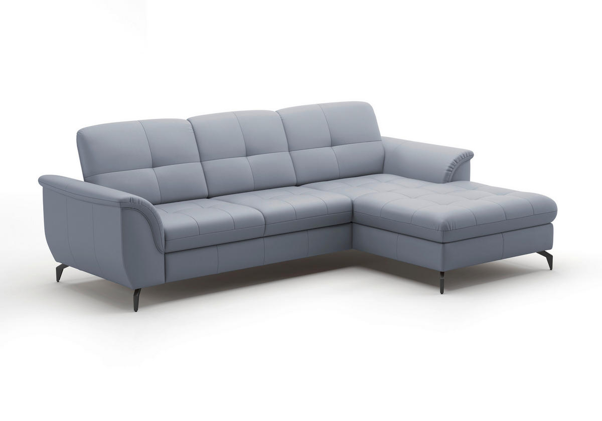 ECKSOFA in Echtleder Graublau  262/164 cm  - Graublau/Schwarz, MODERN, Leder/Metall (262/164cm) - Sit & More