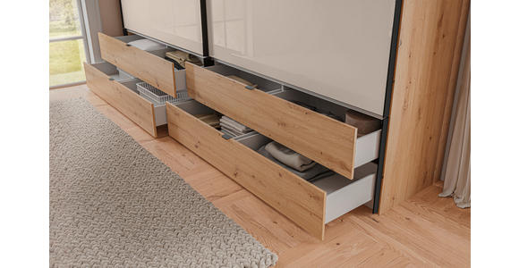 SCHWEBETÜRENSCHRANK 252/222/68 cm 2-türig Eiche Artisan, Elfenbein  - Elfenbein/Schwarz, Design, Glas/Holzwerkstoff (252/222/68cm) - Dieter Knoll