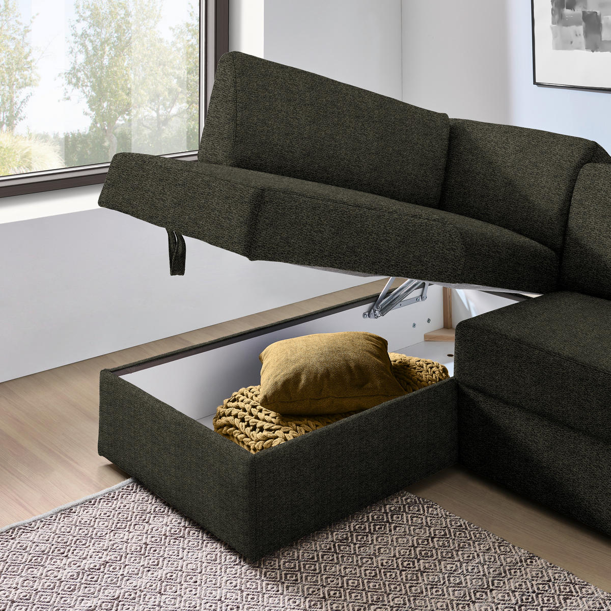 ECKSOFA in Webstoff Dunkelgrün  - Dunkelgrün/Schwarz, Konventionell, Kunststoff/Textil (165/224cm) - Xora