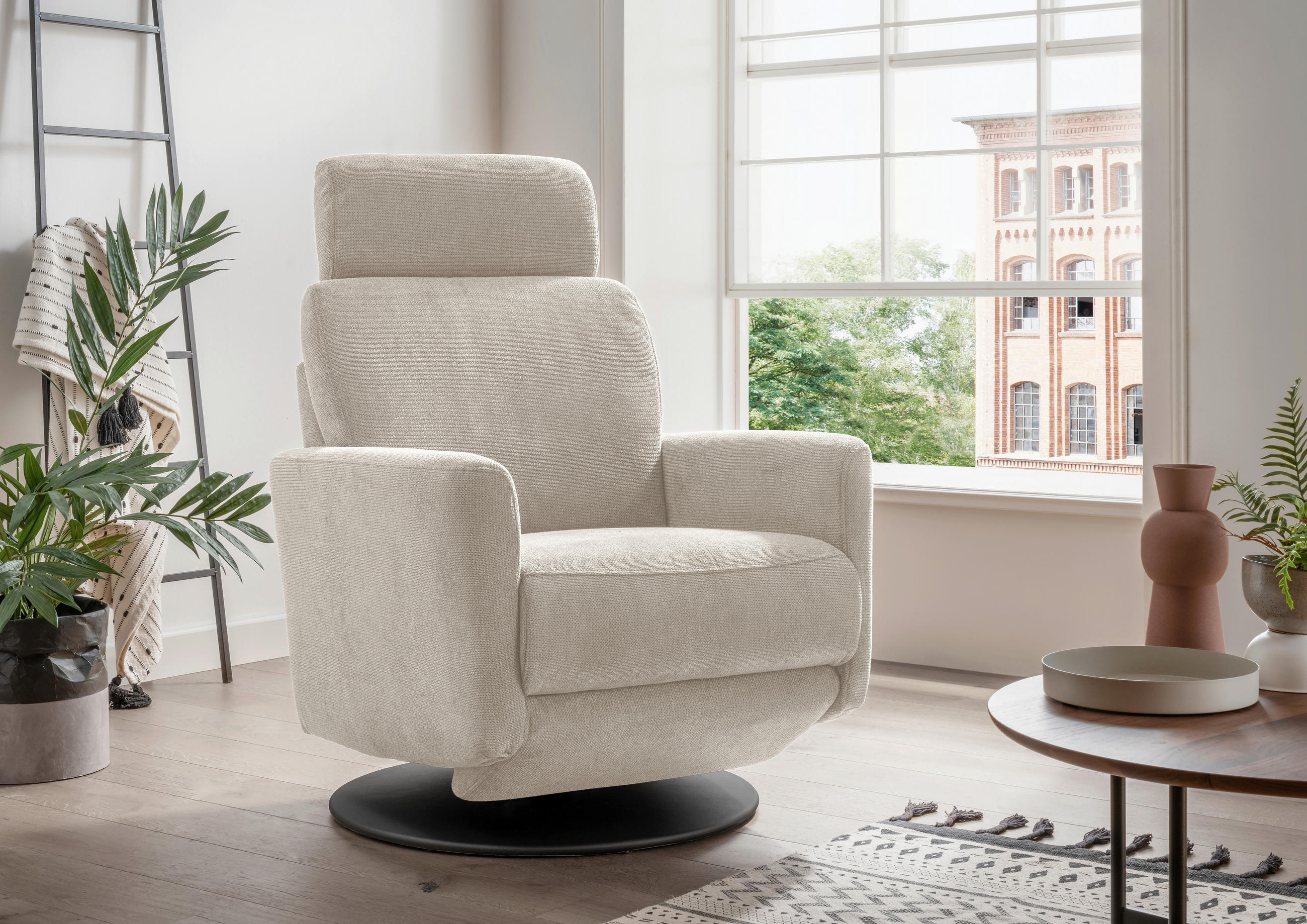 RELAXSESSEL in Textil Beige  - Beige/Schwarz, Modern, Textil/Metall (77/105/87-154cm) - Livetastic