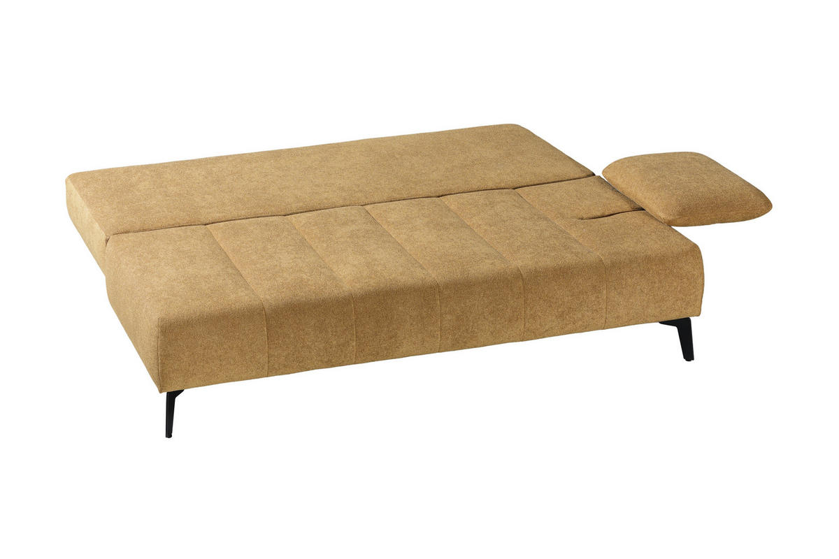 SCHLAFSOFA Flachgewebe Honig  inkl. Bettkasten, Schlaffunktion, Armteilverstellung  - Schwarz/Honig, Design, Textil/Metall (235/90/100cm) - Novel