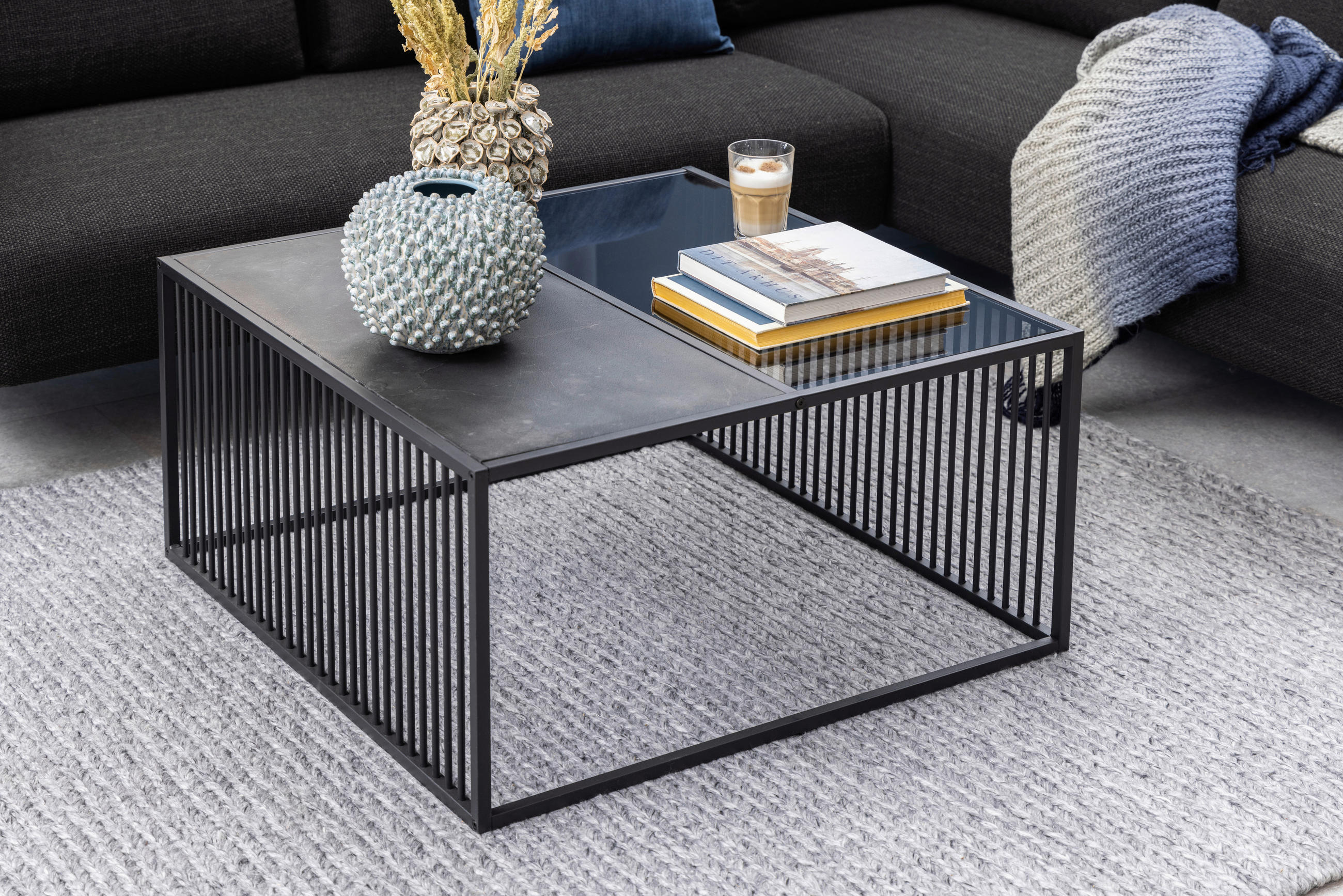 KONFERENČNÍ STOLEK, černá, sklo, kompozitní dřevo, 80/80/40 cm - černá, Trend, kov/kompozitní dřevo (80/80/40cm) - MID.YOU