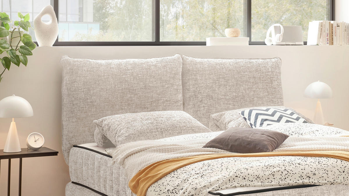 BOXSPRINGBETT 180/200 cm  in Creme  - Creme/Schwarz, KONVENTIONELL, Textil/Metall (180/200cm) - SetOne by Musterring