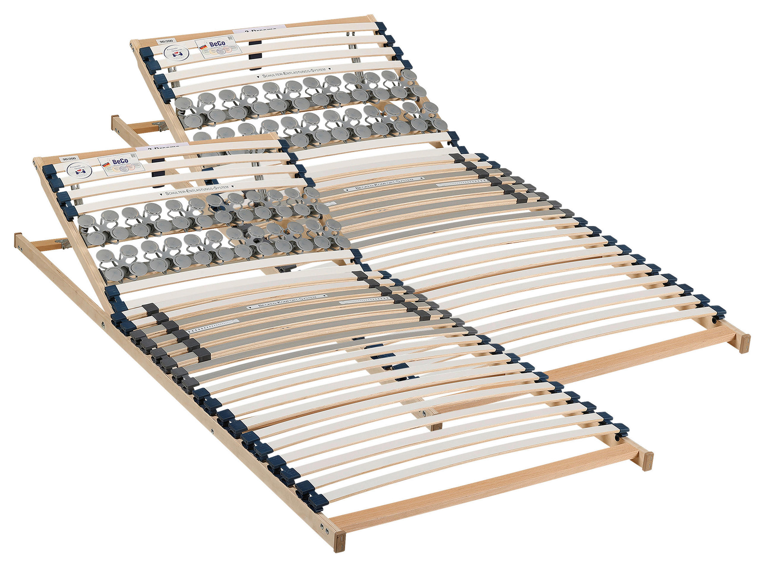 LATTENROSTSET 2 Dreams 160/200 cm Kopfteil verstellbar, Birke, Buche  - Naturfarben/Weiß, Basics, Holz/Kunststoff (160/200cm) - Beco