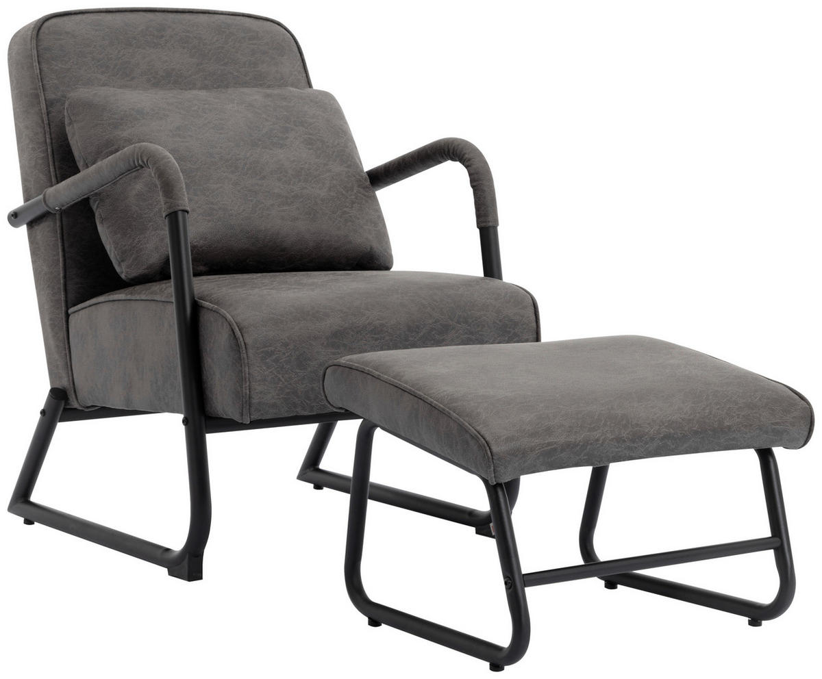 RELAXAČNÍ KŘESLO S TABURETEM, textil, šedá - šedá/černá, Design, kov/textil (80/85/57cm) - Livetastic