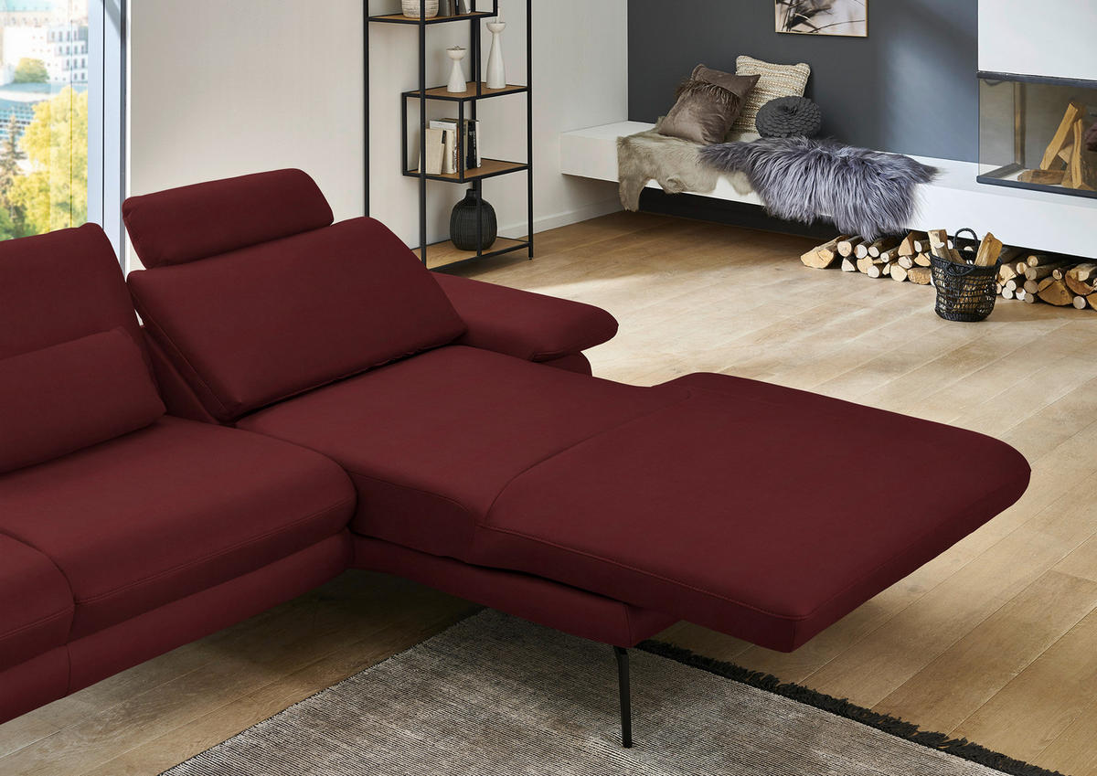 ECKSOFA in Echtleder Rot  - Rot/Schwarz, Design, Leder/Metall (310/180cm) - Dieter Knoll