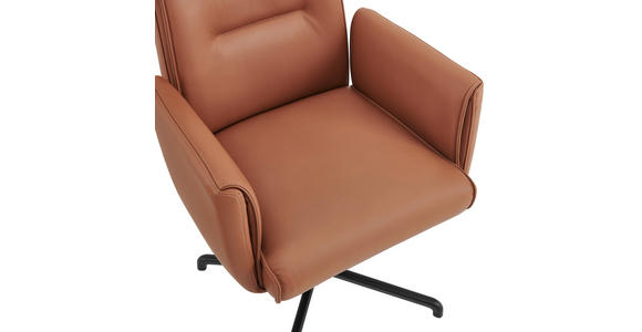 ARMLEHNSTUHL in Aluminium Echtleder pigmentiert - Cognac/Schwarz, MODERN, Leder/Metall (61/86-93/66cm) - Novel