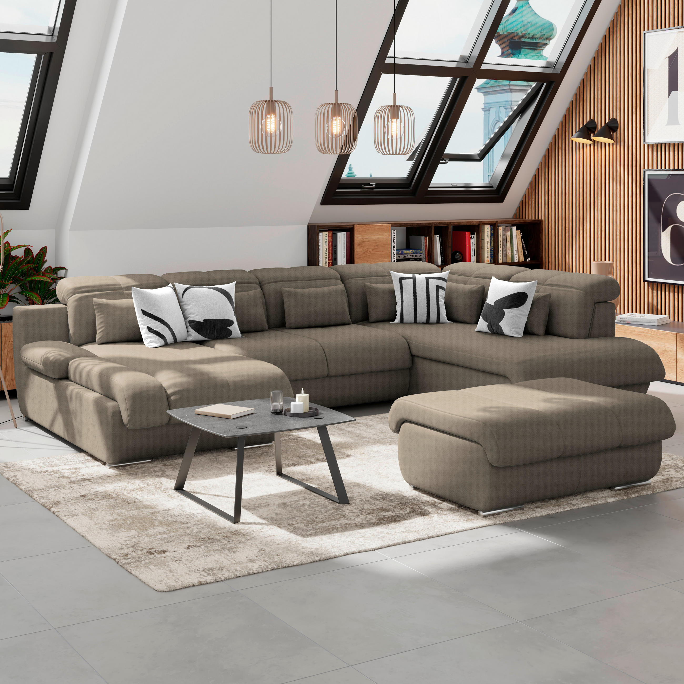 WOHNLANDSCHAFT Dunkelbraun Mikrofaser  - Chromfarben/Dunkelgrau, MODERN, Textil/Metall (184/345/228cm) - MID.YOU