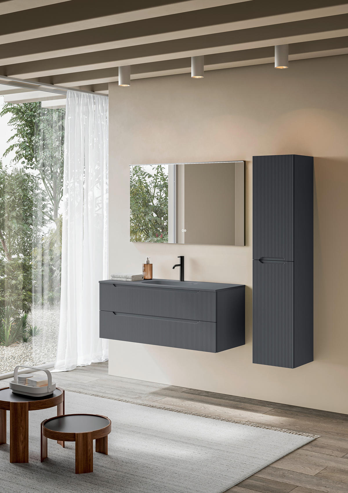 HOCHSCHRANK 35/160/35 cm  - Dunkelgrau, KONVENTIONELL, Glas/Holzwerkstoff (35/160/35cm) - Belluti