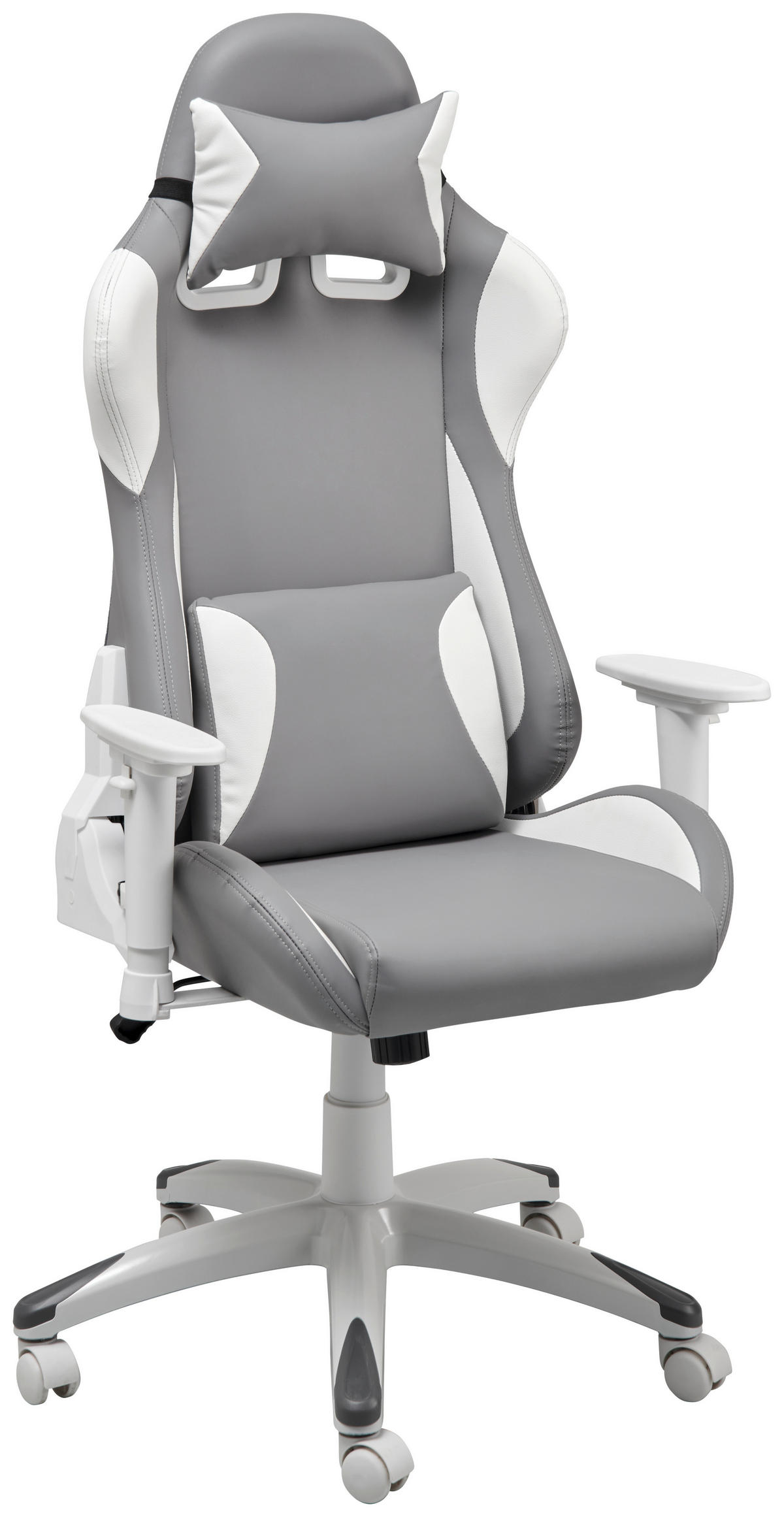 GAMINGSTUHL  in Lederlook Grau, Weiss  - Weiss/Grau, Modern, Kunststoff/Textil (66/126-134/59cm) - Livetastic