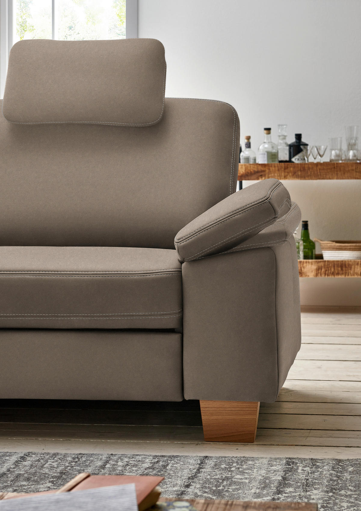 ECKSOFA  in Echtleder Alufarben  235/274 cm  - Eichefarben/Beige, KONVENTIONELL, Leder/Holzwerkstoff (235/274cm) - Beldomo Premium