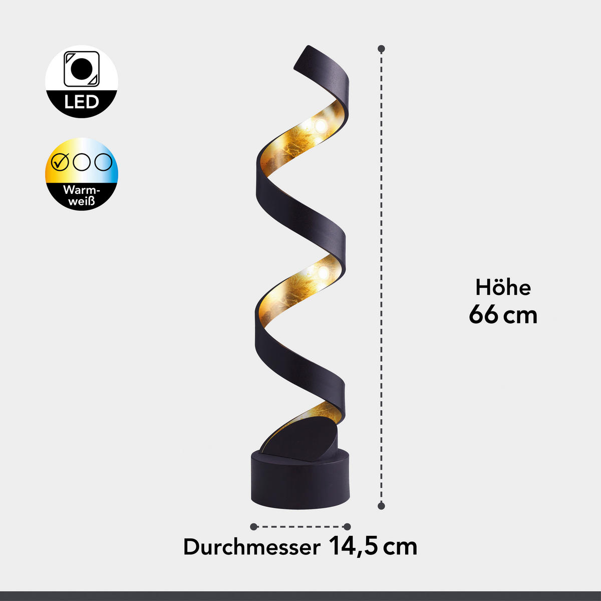 TISCHLEUCHTE 14,5/66 cm   - Goldfarben/Schwarz, Design, Metall (14,5/66cm)