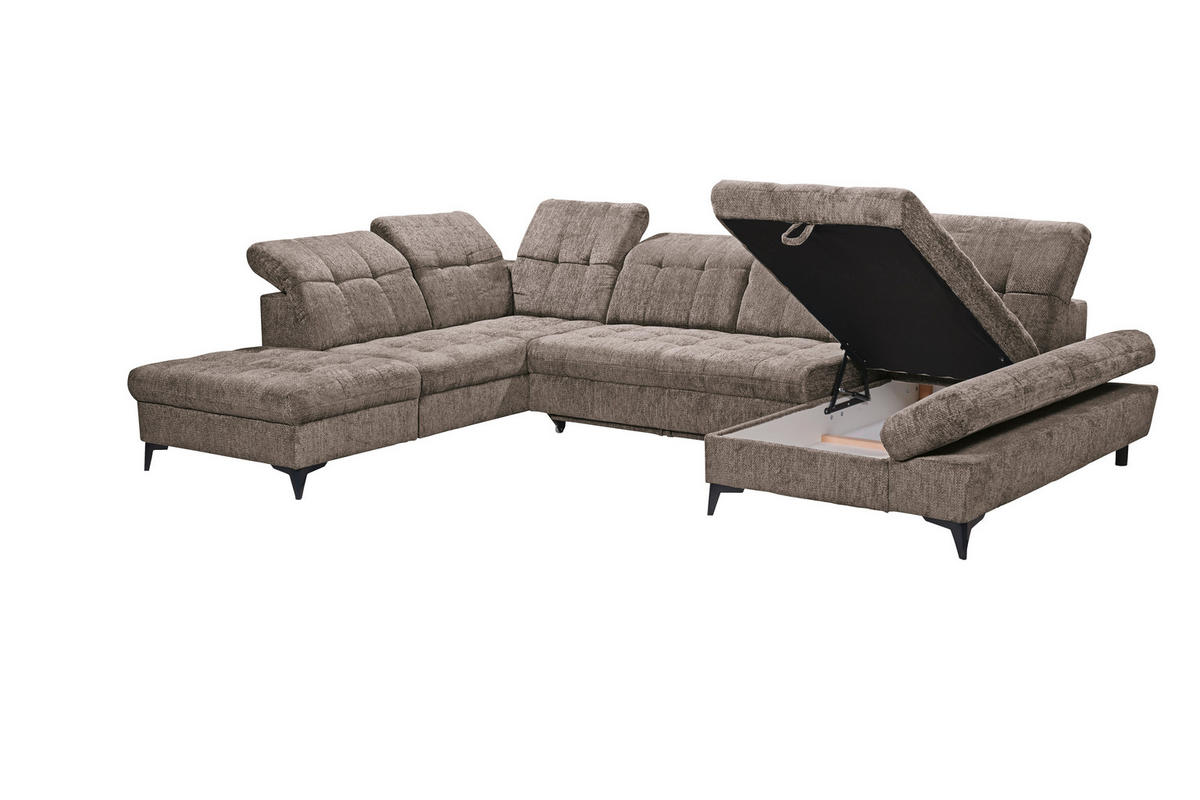 WOHNLANDSCHAFT Mikrovelours Braun  - Schwarz/Braun, Modern, Kunststoff/Textil (245/348/168cm) - MID.YOU