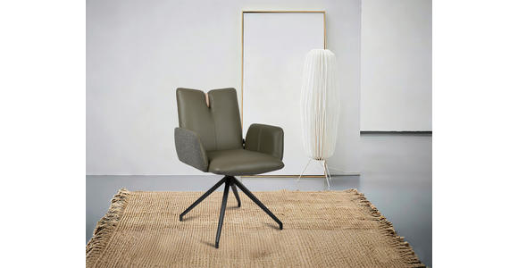 ARMLEHNSTUHL  Sitzfläche 360° drehbar, automatische Rückholfunktion Bouclé Echtleder  - Schwarz/Grün, Design, Leder/Holz (62/87/63cm) - Valnatura