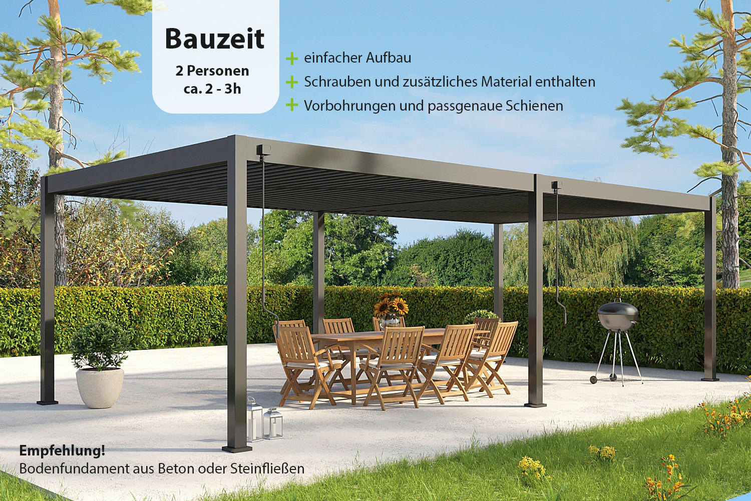 PERGOLA 800/255/400 cm Aluminium  - Anthrazit, Basics, Metall (800/255/400cm) - Gardenson