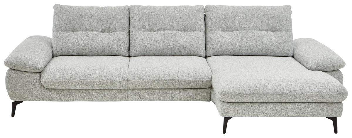 ECKSOFA Hellgrau Flachgewebe  - Hellgrau/Schwarz, Design, Textil/Metall (303/168cm) - Valdera