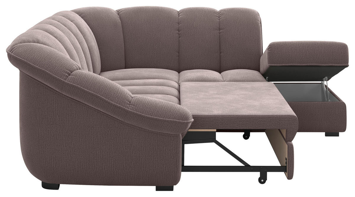 ECKSOFA Braun Chenille Bettkasten, Schlaffunktion, Rücken echt  - Schwarz/Braun, KONVENTIONELL, Kunststoff/Textil (260/222cm) - Welnova