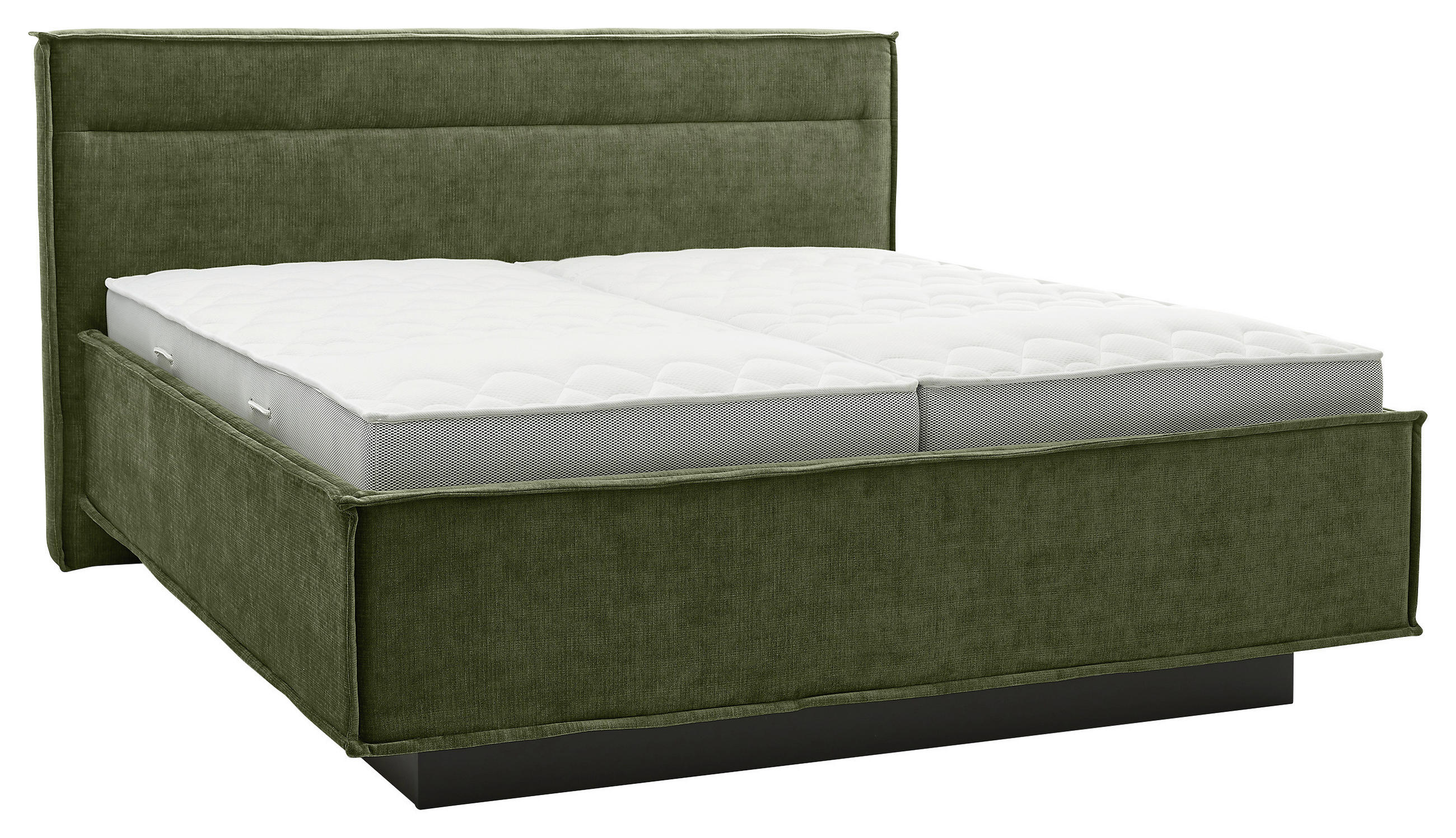POLSTERBETT 180/200 cm,  in Olivgrün, gepolstertes Kopfteil, Bettkasten, Lattenroste, Matratzen, H3 + H3 = fest  - Weiß/Olivgrün, Design, Textil (180/200cm) - Musterring