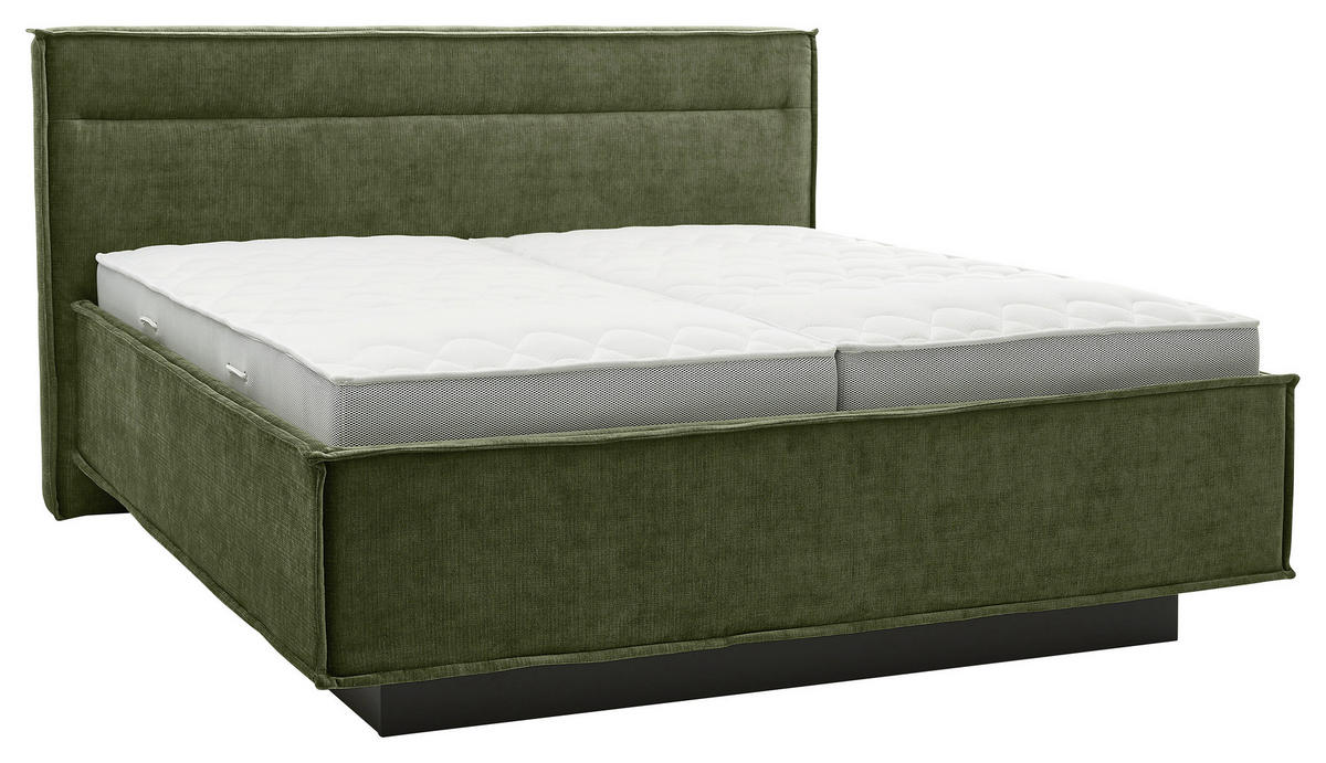 POLSTERBETT 180/200 cm,  in Olivgrün, gepolstertes Kopfteil, Bettkasten, Lattenroste, Matratzen, H3 + H3 = fest  - Weiß/Olivgrün, Design, Textil (180/200cm) - Musterring