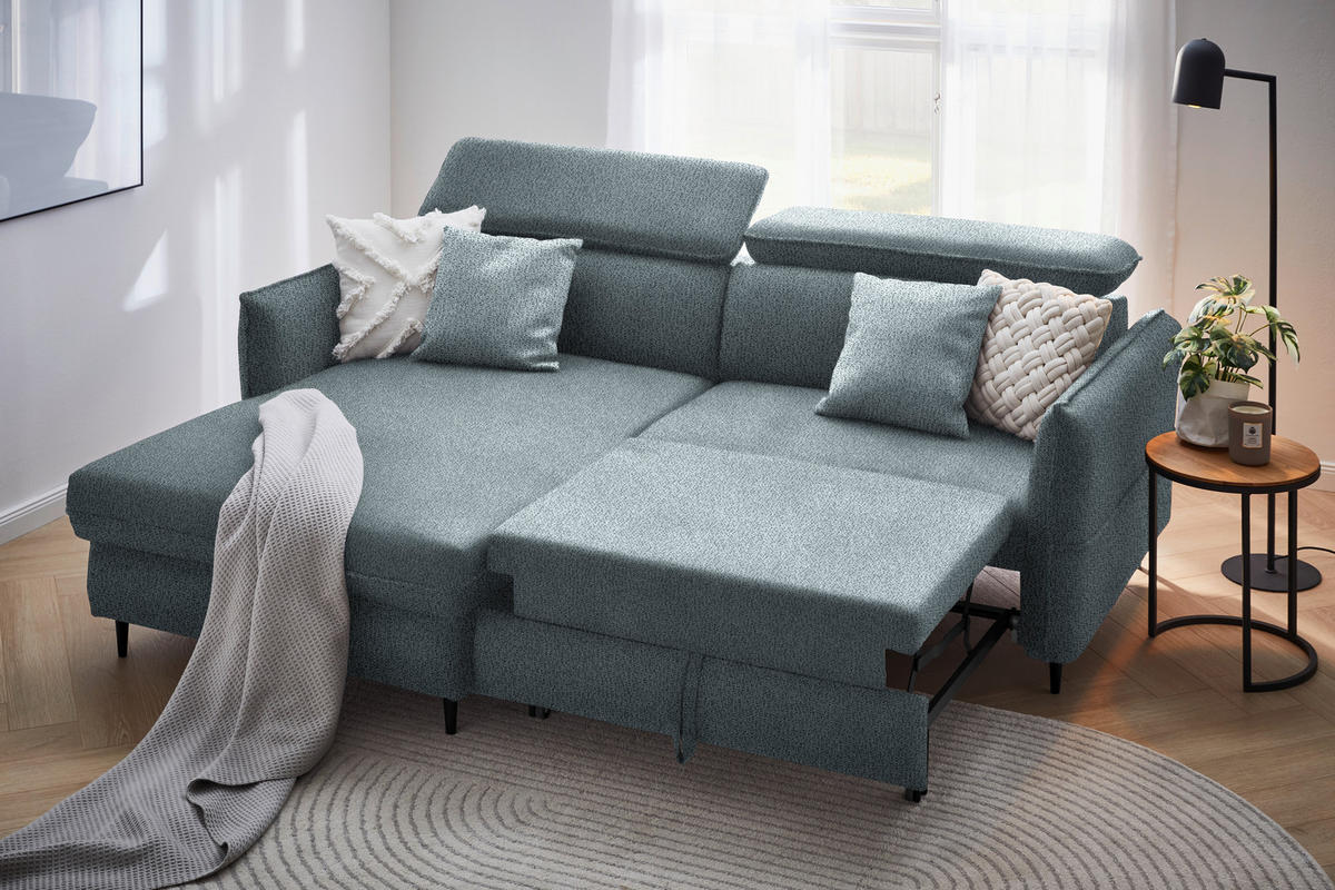 ECKSOFA in Flachgewebe Graublau  - Graublau/Schwarz, Design, Holz/Textil (185/232cm) - Stylife