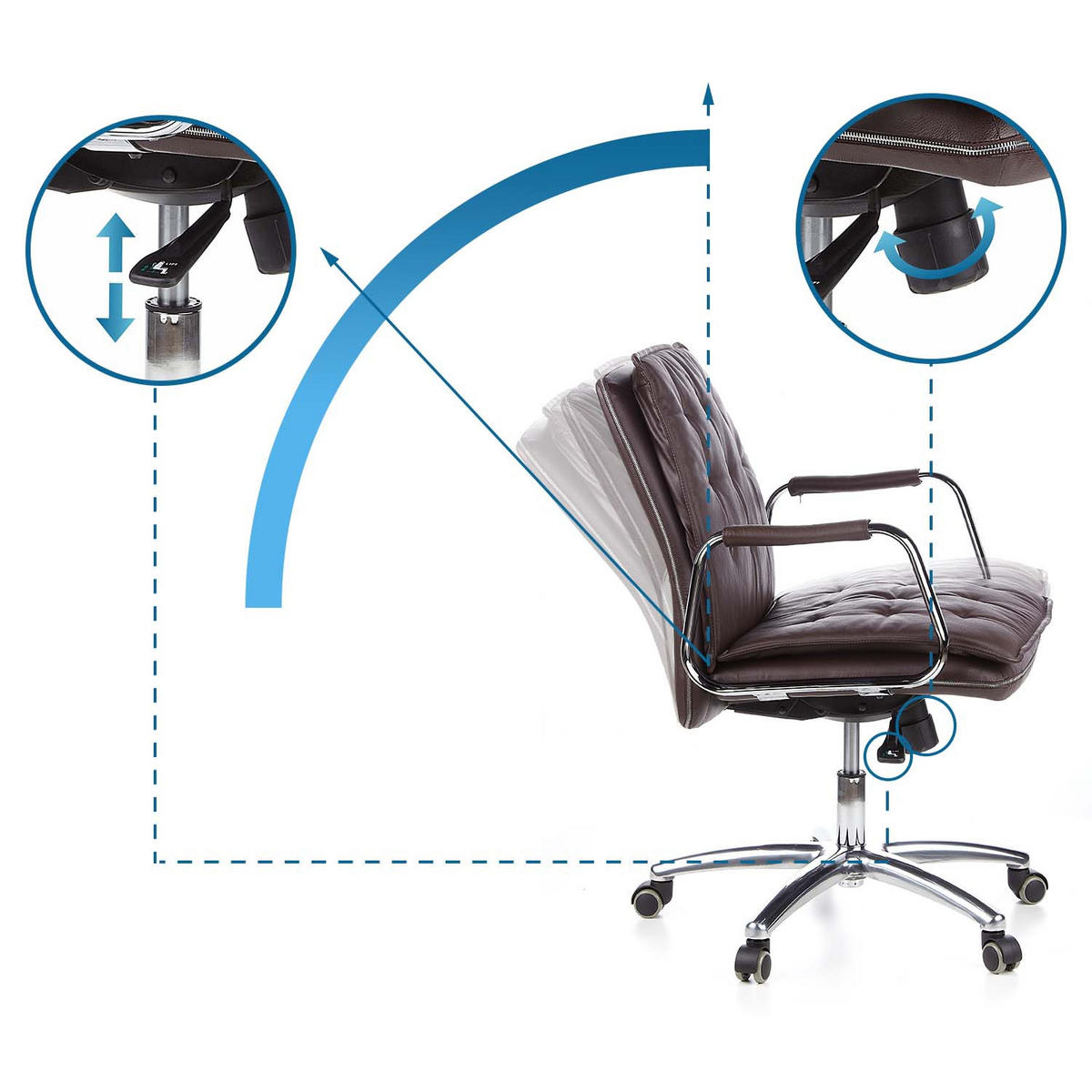 DREHSTUHL  in Braun  - Silberfarben/Braun, Basics, Leder/Kunststoff (60/109/48cm) - MID.YOU