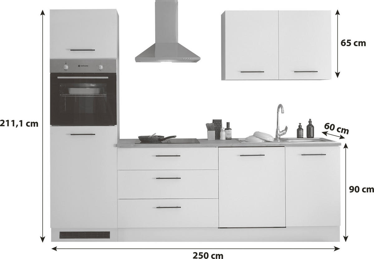 KÜCHENBLOCK 250 cm   in Weiß  - Eichefarben/Schwarz, Basics, Holzwerkstoff/Kunststoff (250cm) - MID.YOU